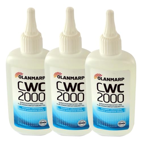 Olanmarp CWC 2000 – Der Revolutionäre Geruchsvernichter und Flächendesinfektion für Toilettenstühle, Urinflaschen –und Beutel. Endlich ohne unangenehmen Gerüche! Made in Germany (300 ml (3x100ml))