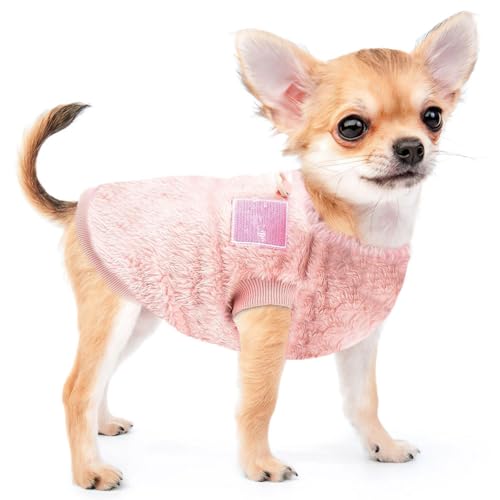 Voarge Haustier-Wintermantel aus Wolle mit D-Ring, Winter Warmer Hund Katzenpullover Kleidung Haustiermantel Kostüm Welpenpullover, Grau, M Rosa, S