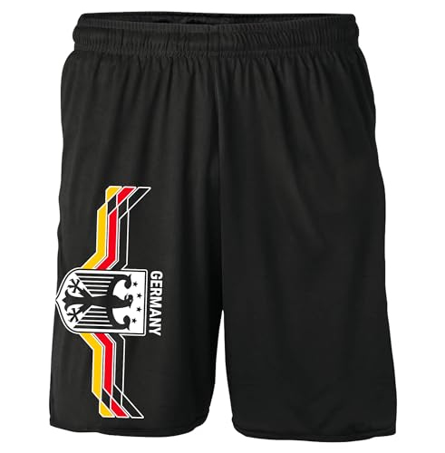 UGLYSHIRT Deutschland Shorts | Deutschland Hose Deutschland Fanartikel EM 2024 Germany Fußball Deutschland Kurze Hose WM Flagge | M6 Schwarz (L)