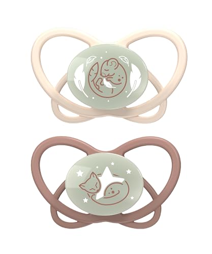 NIP Butterfly: Haut- & zahnfreundlicher Leuchtschnuller, flacher Sauger, weich & flexibel, Scheibe extra leicht & luftdurchlässig, BPA-frei, nachhaltig, mit Box, 5-18 Monate, Beige/Taupe