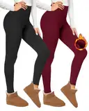 CAMPSNAIL Thermo Leggings Damen Gefütterte im Winter, High Waist Thermohose Dicke Warm Blickdicht für Sport(Schwarz/Weinrotu,XXL)