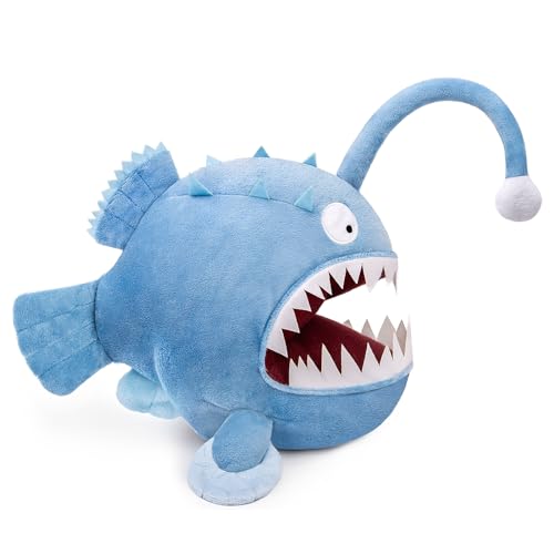RLOMUTE 9.8 Zoll blau Seeteufel-Plüschtier realistisches Anglerfisch-Im Dunkeln leuchtendes Spielzeug kuscheliges Begleiter Schlafzimmer Heimdekoration Sammlergeschenk für Kinder Jungen Mädchen