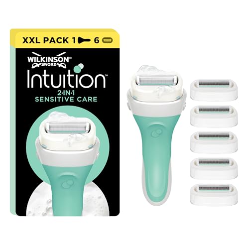 Wilkinson Sword - Intuition Sensitive Care Rasierer für Frauen, Rasiergriff + 6 Rasierklingen, Kein Rasiergel erforderlich