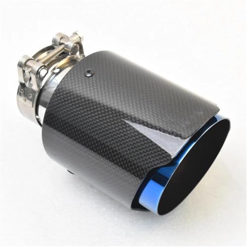 EKEGUY Auspuffblenden 1PC Glossy Carbon Fiber Schalldämpfer Spitze Auspuffrohr Schalldämpfer Düse Universal Gerade Edelstahl Blau Für CX-4 E71 Endrohrblenden(66-89MM)