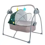 Esyogen Baby Wiege Swing 5 Speed Electric Beistellbett, mit Ferngesteuerter Baby-Musik-Schlafkorb für 0-18 Monate Neugeborene Babys, Moskitonetz+Matte+Kissen (Grün)