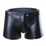 iEFiEL Herren Boxershorts Unterhose Slip Pants Hipster Lack Leder Wetlook Männer Unterwäsche schwarz M L XL XXL (M, Schwarz Boxer Brief)