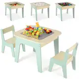 Kindertisch mit 2Stühlen, Kindersitzgruppe, Kinder Tisch Stuhl Set, Kindertisch, Stauraum, Doppelseitiger Maltisch&Bauplatte, Kindersitzgarnitur, Sitzgruppe Kinder, Kindermöbel für Kinderzimmer, Grün