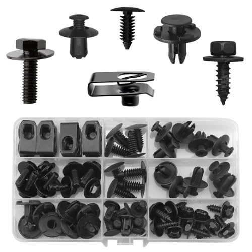 60 Stück Karosserieschrauben Set,Blechschrauben Mit Blechmutter Sortiment,Auto Kunststoff Clips,Blechmuttern Kfz Befestigungs Türverkleidung Werkzeug Für Auto Karosserie Metall(Schwarz)