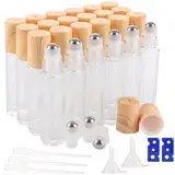 CYEER 24 Stück Ätherische Öle Roller Flaschen, Transparent Roll On Flasche Leer 10ml, Roll on Glasflaschen, Klein Roll on Flasche mit Rollenkugel für Ätherisches Öl, Spa, Massage, Aromatherapie