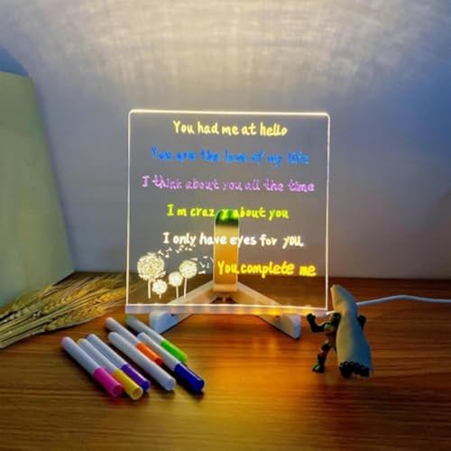 Kivvy Magic Board, Kivvy - Magicboard, Magicboard Where Creativity Lights Up, Luminous Acrylic Message Board, DIY Erasable Luminous Writing Boards with Stand & 7 Markers (L: 11.8 * 7.87in)