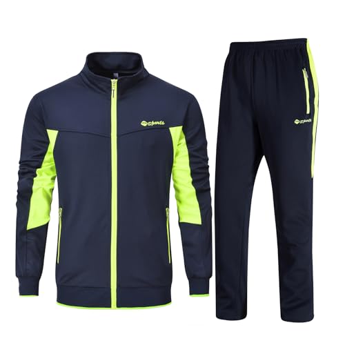 Rdruko Jogginganzug Herren Set Trainingsanzug Sportanzug Langarm Freizeitanzug Männer Tracksuit für Fußball Gym-Dunkelblau Grün XXL