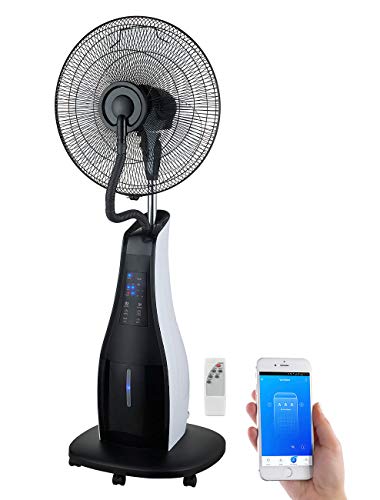 Sichler Haushaltsgeräte Standventilator: Stand-Sprühnebel-Ventilator mit Oszillation, WLAN, App, Timer, 80 Watt (Ventilator Wasser, Sprühnebelventilator, Deckenventilator)