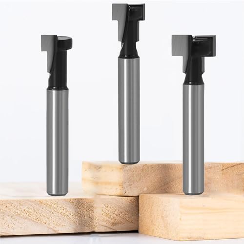 Yuentoen Fräser Schaft, 3 Stücke Fräser Set, T-Nutfräser T-slot & T-Track Slotting, Fräsen Werkzeug Set,6.35m Schaft Cutter Router,Oberfräse Fräser, T Nut Fräser Router Bit Set