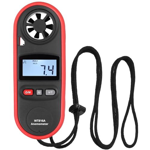 JUSTOOL Handheld Windmesser Digitaler Anemometer Windgeschwindigkeitsmesser mit Hintergrundbeleuchtung IP65 Digital LCD Wind Speed Meter °C / °F mit Thermometer (m/s, Ft/min, Knots, Km/h, Mph, bft)