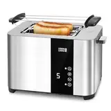 LEBENLANG Edelstahl Toaster mit Brötchenaufsatz 2 Scheiben - Touchscreen LED Display & 7 Stufen I 850W 2er Toster mit Display I Für Küche Haushalt & Camping Campingtoaster I Bread Toasters