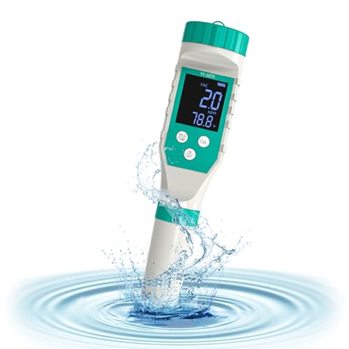 YIYEGO Chlor und pH Messgerät Pool Salzmessgerät, Digitaler Pool Wassertester, 7 in 1 FAC ORP Salzgehalt Messgerat für Hydrokultur Aquarien