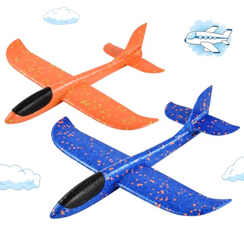 Hoiloie XXL 2 Stücke 44cm Styroporflieger Kinder,Flieger Styropor Flugzeug Styropor Kinder,Wurfgleiter Flieger mit 2 Flug Modi,Flugzeug Spielzeug für Kinder Jungen Mädchen ab 3 4 5 6 7 8 9 10 Jahre