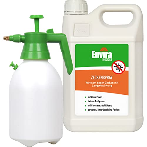 Envira Zecken-Spray - Anti-Zecken-Mittel Mit Langzeitwirkung - Geruchlos & Auf Wasserbasis - 5L + 2L Drucksprüher