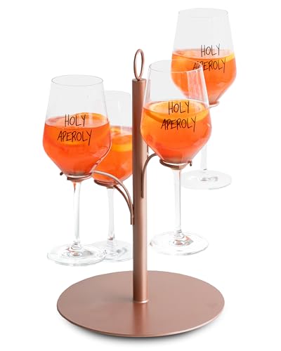 SpritzUpYourLife Getränke Tower für 4 Gläser, Servierbaum für Cocktails, Aperol Tower - Geburtstagsgeschenk für Frauen, Aperol Geschenk, Sarti Rosa Aperitif (rosé gold)