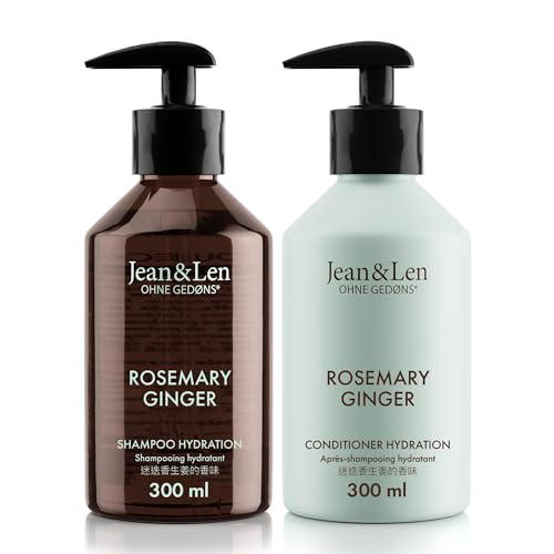 Jean & Len Haarpflege Set Rosemary & Ginger für trockenes und glanzloses Haar, Feuchtigkeit Shampoo und Conditioner im Set, würzig-frischer Rosmarin & Ingwer Duft, ohne Parabene & Silikone, 2x 300 ml