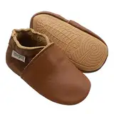 mepiq Krabbelschuhe Baby Lauflernschuhe lederpatschen Jungen Mädchen Weicher Leder Kleinkind Rutschfeste Lederschuhe Braun 12-18 Monate