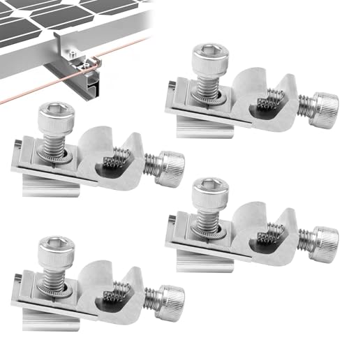Erdungsklemme für Solarmodule, 4pc Erdungsklemme für Photovoltaikmodule, Erdungsplatte aus Aluminium für Photovoltaikmodule, Erdungsklemme, Photovoltaikhalterungen für Solarinstallationssysteme