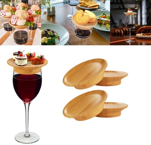 Novgorod Weinglas Charcuterie Brett Topper, 4 Stück Wine Glass Topper Aus Holz, Bambus Weinglas Topper, Charcuterie-Teller, Weinglas-Untersetzer, Partyzubehör Für Familientreffen, Partys