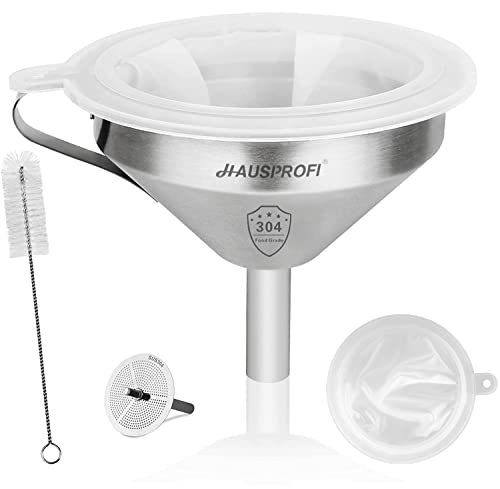 HAUSPROFI 5 Zoll Trichter aus Edelstahl und 200 Mesh Filter Jam Straining Set Sieb für die Übertragung von flüssigen Zutaten