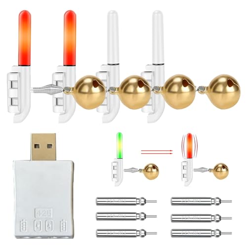 iKALULA 4Pcs Knicklichter Angeln, Angeln Alarm Glocke, Bissanzeiger Angeln, Nachtlicht Knicklicht Angeln, Led Bissanzeiger Rutenspitze Wasserdicht Licht Sticks mit Schnalle, Mit Ladegerät Und Akku