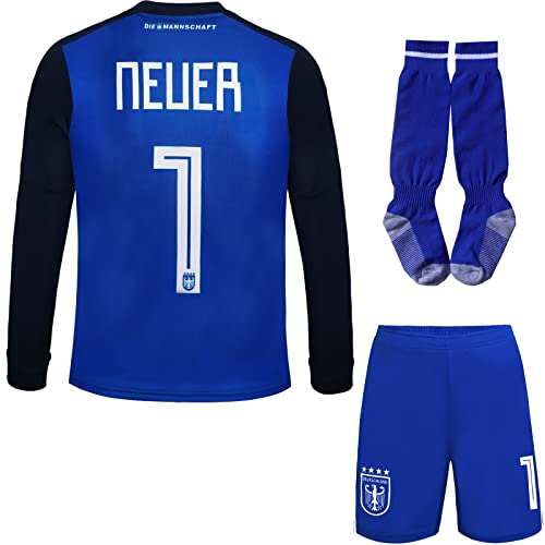 Mokiss Deutschland Neuer Kinder Torwart Trikot Fußball #1, Neu Saison, Shorts Socken Torwarttrikot (Blau (Langarm),28)