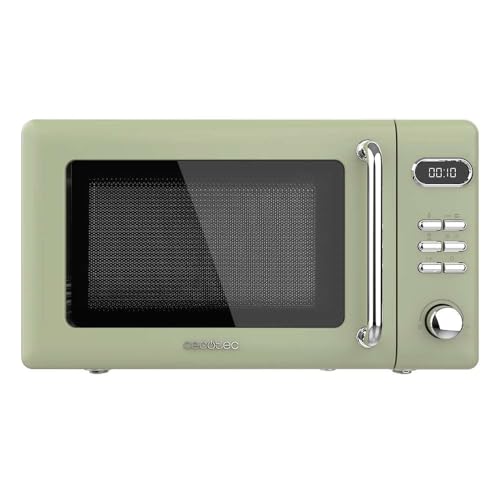 Cecotec Digitale Mikrowelle mit Grill Proclean 5110 Retro Green, 700 W in 5 Stufen, Timer bis 60 Minuten, 8 Programme und Auftaumodus, Vintage-Design in Grün