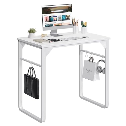 YITAHOME Schreibtisch, Kleiner Computertisch Weiß Computertisch Bürotisch 80 x 50x 75 cm Home Office Schreibtisch, PC Tisch mit Haken, Kleiner Bürotisch Officetisch für Home Office