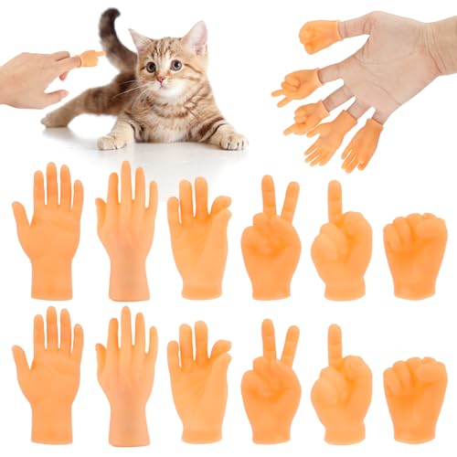 12 Stück Mini Hände,Tiny Hands Set,Mini Hände für Finger,Kleine Hände,Gummi Fingerpuppen,Mini Kleine Hände Fingerpuppen für Katzen,Kinder Spielzeug,Game Party,Haustierpartys