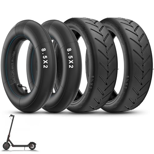Amitor E Scooter Reifen 8 1/2 x2 mit Schlauch Verdickt, 50/75-6.1 Reifen und Schlauch Verschleißfest, 8,5 Zoll Reifen Schlauch E Scooter mit Silberne Ventil 90° für Xiaomi Pro 2 M365 Pro 1S Mi3, 2 Set