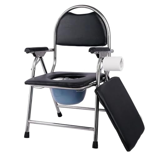 Toilettenstuhl,Höhenverstellbar,Faltbar,Doppelkissen.,Maximale Belastbarkeit 150kg,Geeignet Für Ältere Menschen,Behinderte,Schwangere Usw. (Schwarz)