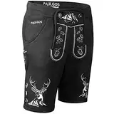 PAULGOS Herren Trachten Jogginghose, Optik Trachten Lederhose, Kurz in 3 Farben Gr.S-5XL JOK4 (XXL, Schwarz)