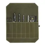 kaiyaya Messertasche Kochmesser Tragbare Messerrolle mit 7 Steckplätzen Koch Messer Tasche Wasserfeste Langlebige Messertasche für Köche Gewachste Canvas Knife Bag für Camping Wandern (Grün)