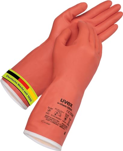 Uvex u-chem 3500, 1 Paar - Chemikalienschutzhandschuh gegen Aceton, Putzmittel, Kleber & Lösungsmittel - robust & flexibel - orange - Größe 08/M