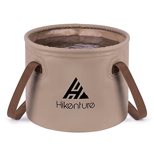 HIKENTURE Outdoor Faltschüssel 10L/15L/20L, Faltbarer Eimer Camping, Falteimer aus Langlebigem Planen Gewebe, Als Waschschüssel, Spülschüssel, Spülwanne, Angel Eimer für Spülen (10L, Khaki)-A1