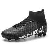 Adoff Fußballschuhe Herren High Top Fußball Trainingsschuhe Studs Outdoor Professionelle Fußballschuhe Plain (41,Schwarz T)