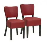 METRO Professional Gepolsteter Restaurant-Stuhl Jack, 2er Set Esszimmerstühle, Buchen-Holz/Kunstleder, 110 kg Tragkraft, mit Kunststoffgleitern, Rot