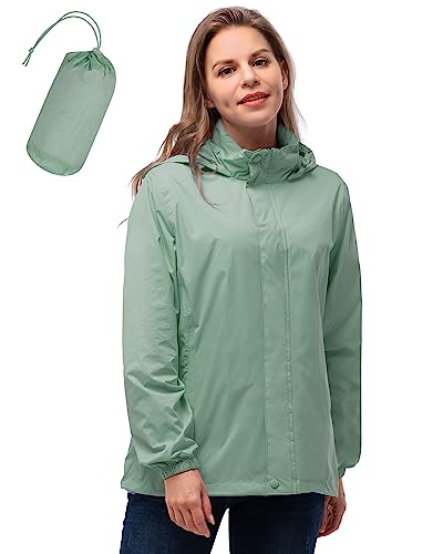 33,000ft Damen Wasserdichte Faltbar Regenjacke mit Kapuze, Leicht Atmungsaktive Windbreaker Jacke, Fahrradjacke für Frauen Fahrrad Sport Outdoorjacke