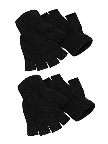 2 Paare Halbfinger Handschuhe Unisex Warme Winter Fingerlose Handschuhe für Männer Frauen (Schwarz)