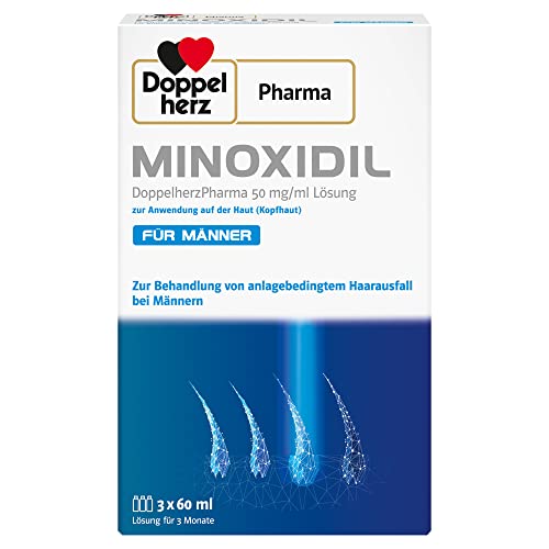 MINOXIDIL DoppelherzPharma 50 mg/ml (5%) Lösung zur Anwendung auf der Haut – Arzneimittel zur Behandlung von anlagebedingtem Haarausfall bei Männern – 3x 60 ml