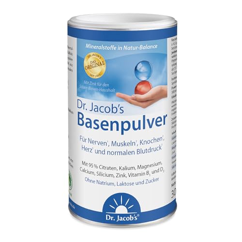 Dr. Jacob's Basenpulver auf Citratbasis I besonders viel Kalium wie in Gemüse und Obst, Calcium Magnesium Zink Vitamin D, auch für Diäten und Basenfasten I 300 g Dose Original Citrat-Basen-Pulver