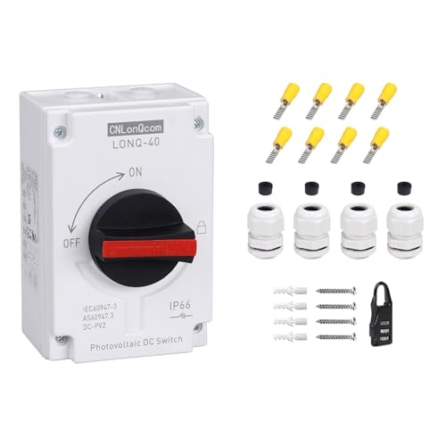 CNLonQcom DC Trennschalter PV Anlage 32A 1200V DIY 2 String oder 1 String Leitungsschutzschalter Mit IP66 Wasserdicht Anschlusskasten M20 Anschluss Für Solar