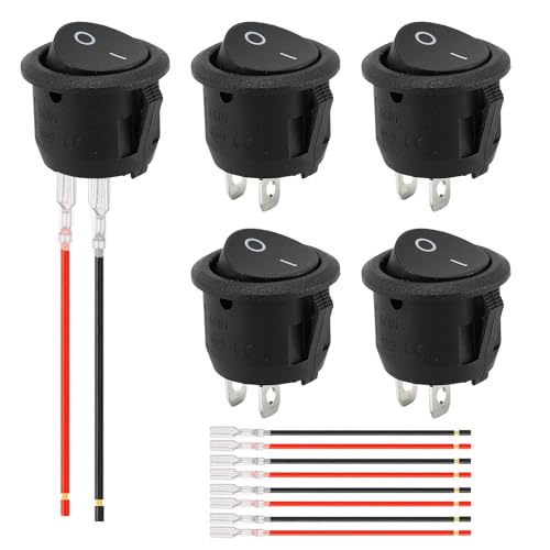 5 Stück Kippschalter Lieferung Komplett mit Kabel 15cm,Wippschalter 6A/ 250V 10A/125V,12 Volt Schalter,Mikroschalter,Ein Aus Schalter,Toggle Switch,Hauptschalter,Schnurschalter für Auto,Boot,Wohnmobil
