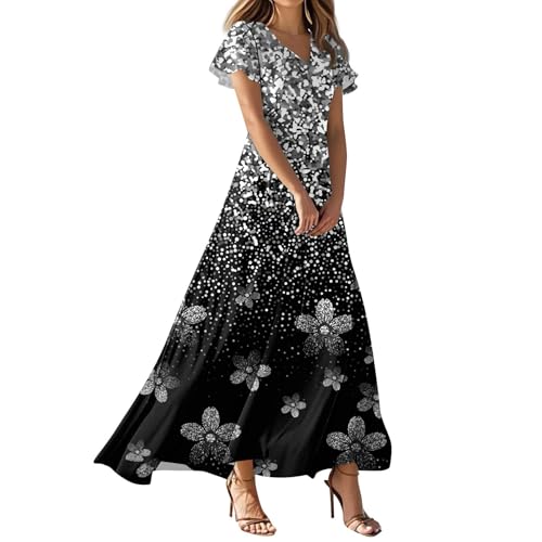 FUPODD Sommerkleid Damen Leicht Strandkleider Sommer Leinenkleid Tunika Kleid Elegant Blusenkleid Elegante Maxikleid Festliche Kleider Für Damen Festlich Ballkleider Lang Kleider Für Hochzeitsgäste