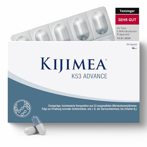 Kijimea® K53 Advance – Darmbakterien hochdosiert | 53 ausgewählte Mikrokulturen-Stämme aus der Darmflora | mit Biotin | >500 Milliarden KBE je Packung | laktosefrei | glutenfrei - 84 Kapseln