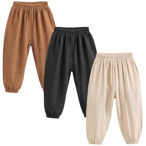 3 Pack of Kinder Mädchen Jungen Sommer Anti-Moskito Leinenhose Bloomers Baumwolle Lange Hosen dünn Pumphose Haremshose Jogginghose Lässige Hose 110